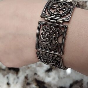 Jenavi Silver Tone Panel Link Bracelet with Intricate Designs